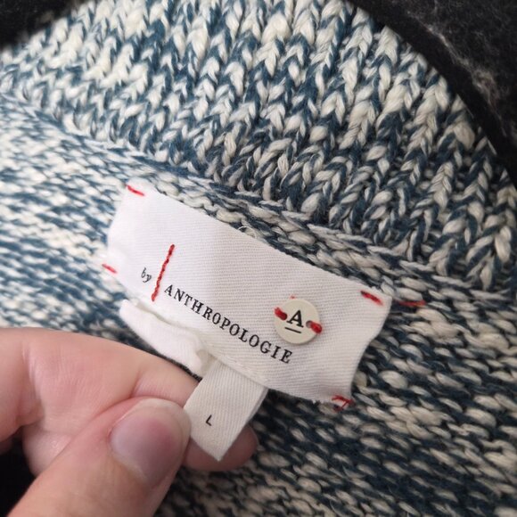ANTHROPOLOGIE Blue White Marled Carlotta Cotton Sweater - Picture 4 of 4